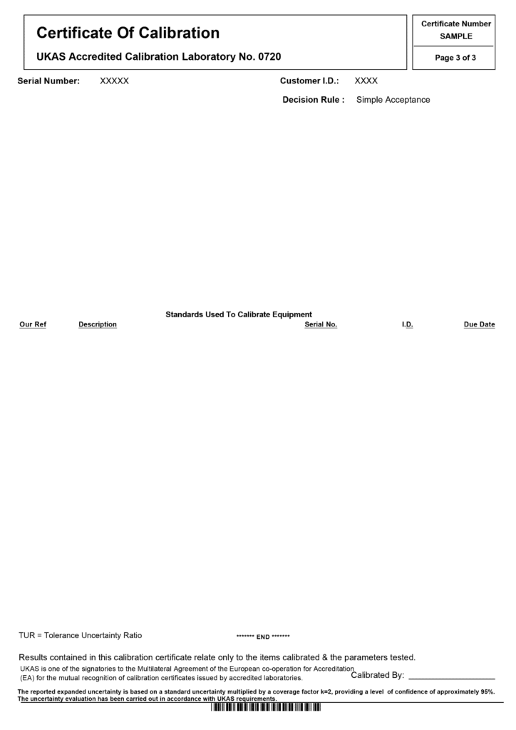 Rhopoint Metrology sample UKAS calibration certificate for digital height gauge page 3 of 3