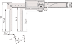 Diagram with Dimensions for Mitutoyo Digital Knife Edge Caliper