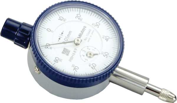 Mitutoyo Dial Gauge with Flat Back, Jeweled Bearing & Shockproof (Metric)