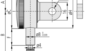 Diagram with Dimensions for Mitutoyo Plunger Dial Indicator, Flat Back, Jeweled Bearing