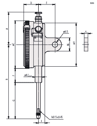 Diagram with Dimensions for Dial Indicator, Lug Back, Coaxial Revolution Counter