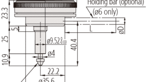 Diagram with Dimensions for Mitutoyo Dial Indicator, Back Plunger, One Revolution, Shockproof