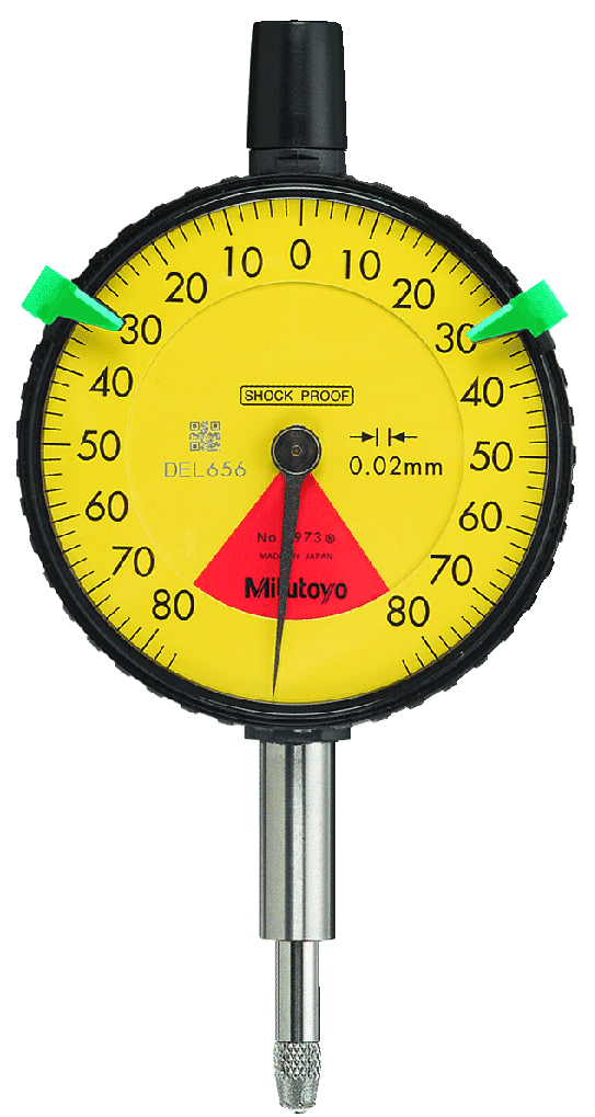 Mitutoyo Plunger Dial Indicator, Flat Back, One Revolution, Dust & Shockproof