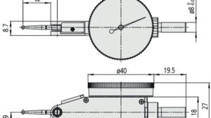 Diagram with Dimensions of Mitutoyo Dial Test Indicator Horizontal (Metric) - Lever Type