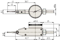 Diagram with Dimension of Mitutoyo Dial Test Indicator Horizontal Compact