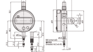 Diagram with dimensions for Mitutoyo Digital Plunger Indicator ID-S