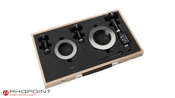 Bowers SXTDM Digital Bore Gauge Set with Bluetooth - Wooden case with three bore gauge heads and two setting rings