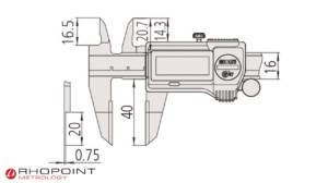 Diagram with Dimensions of Blades and Digital Display for Mitutoyo Digital ABS Blade Caliper