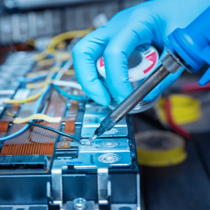 Technician using a soldering iron